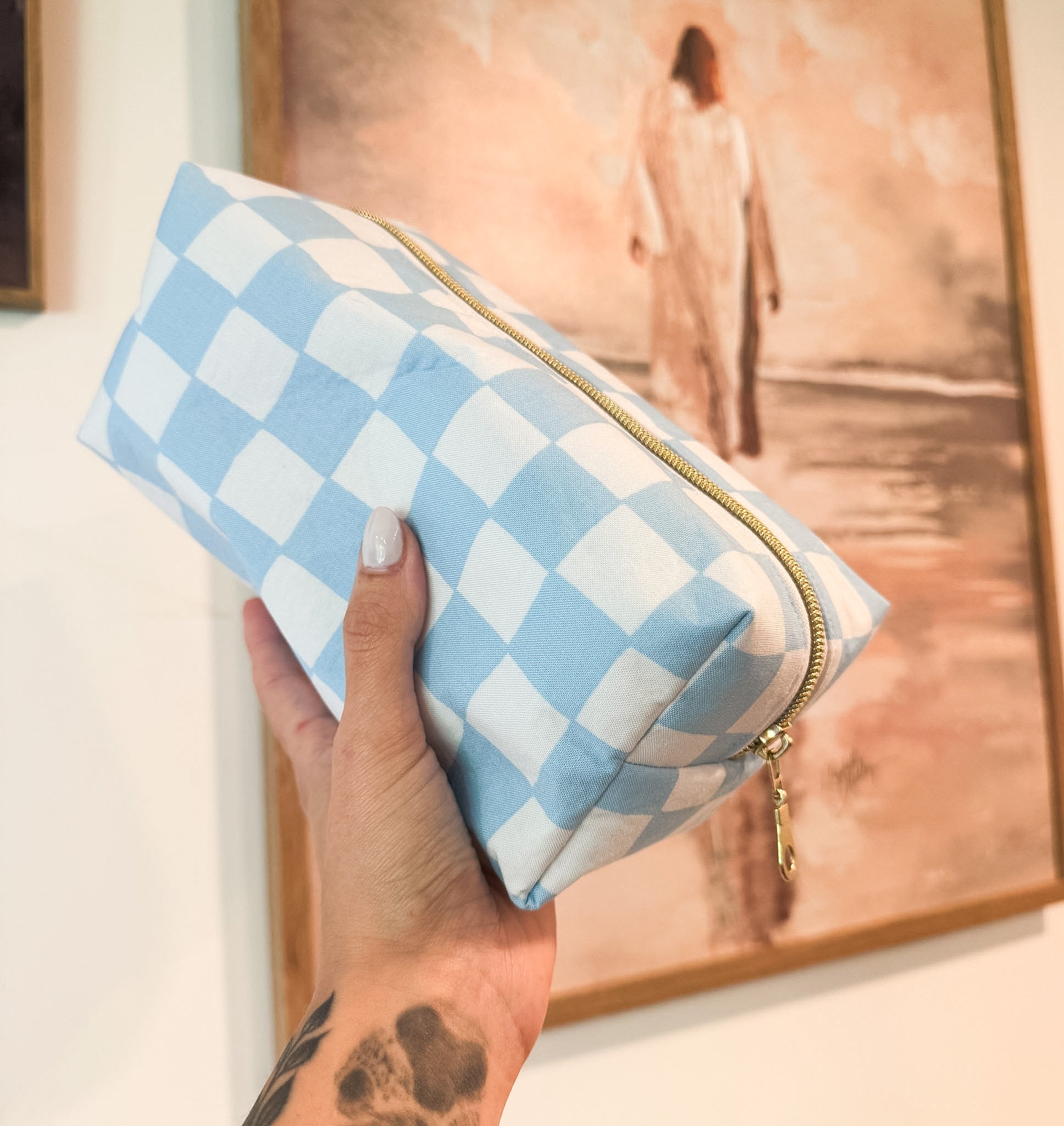 Blue Checkered Boxy Bag