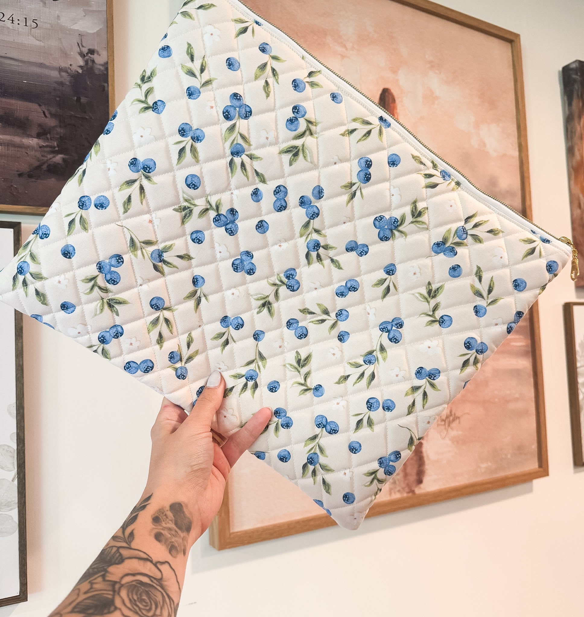 Blue Berries Quilted Laptop Sleeve
