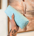 Turquoise Distressed Checkered Boxy Pencil Pouch