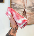 Red Distressed Checkered Boxy Pencil Pouch