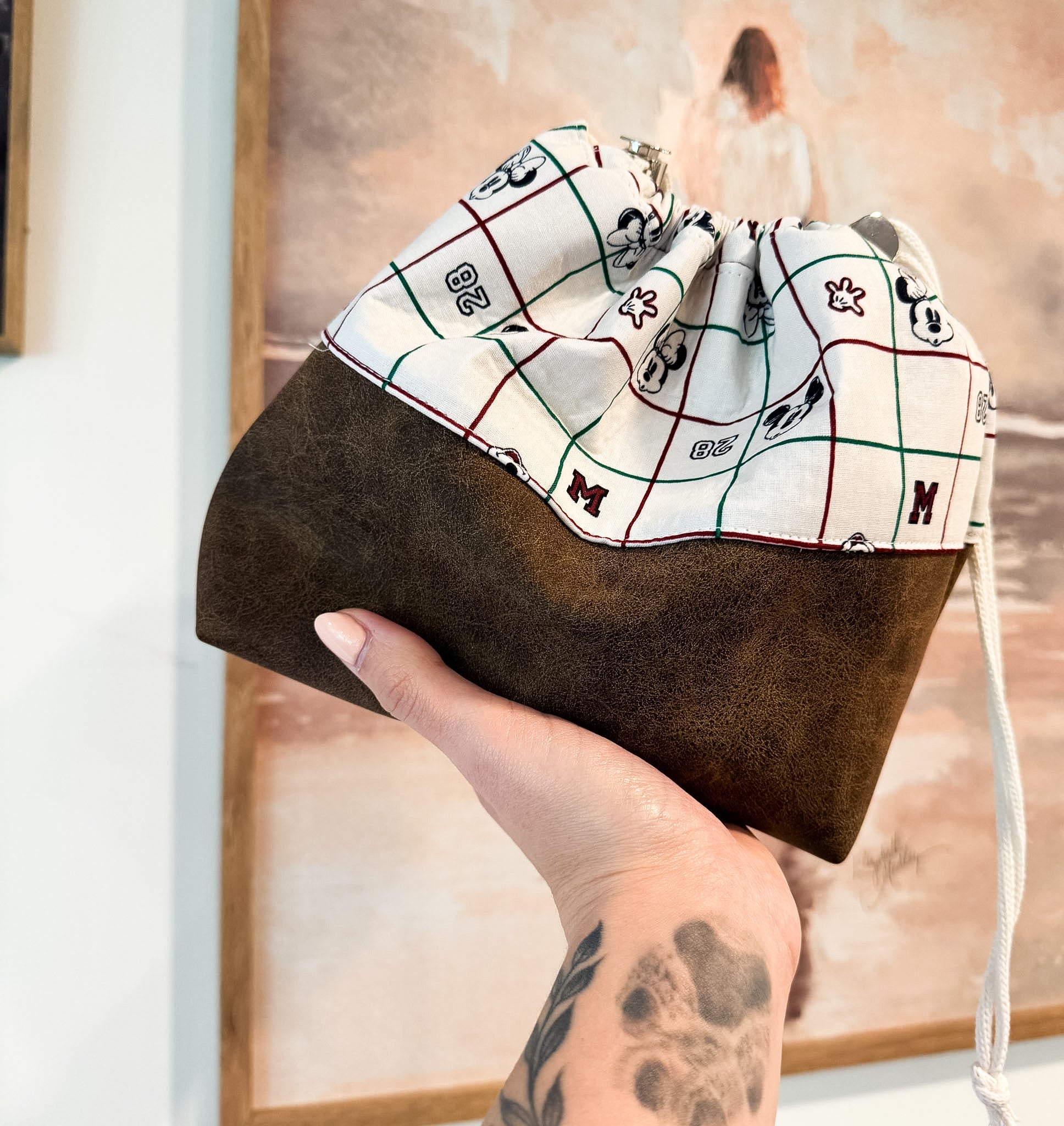 Mouse Plaid Scrunch & Go Bag W/ Pleather