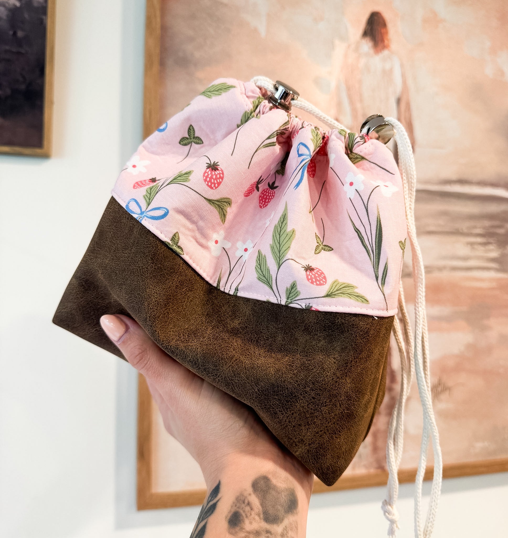 Strawberry Bouquet Scrunch & Go Bag W/ Pleather