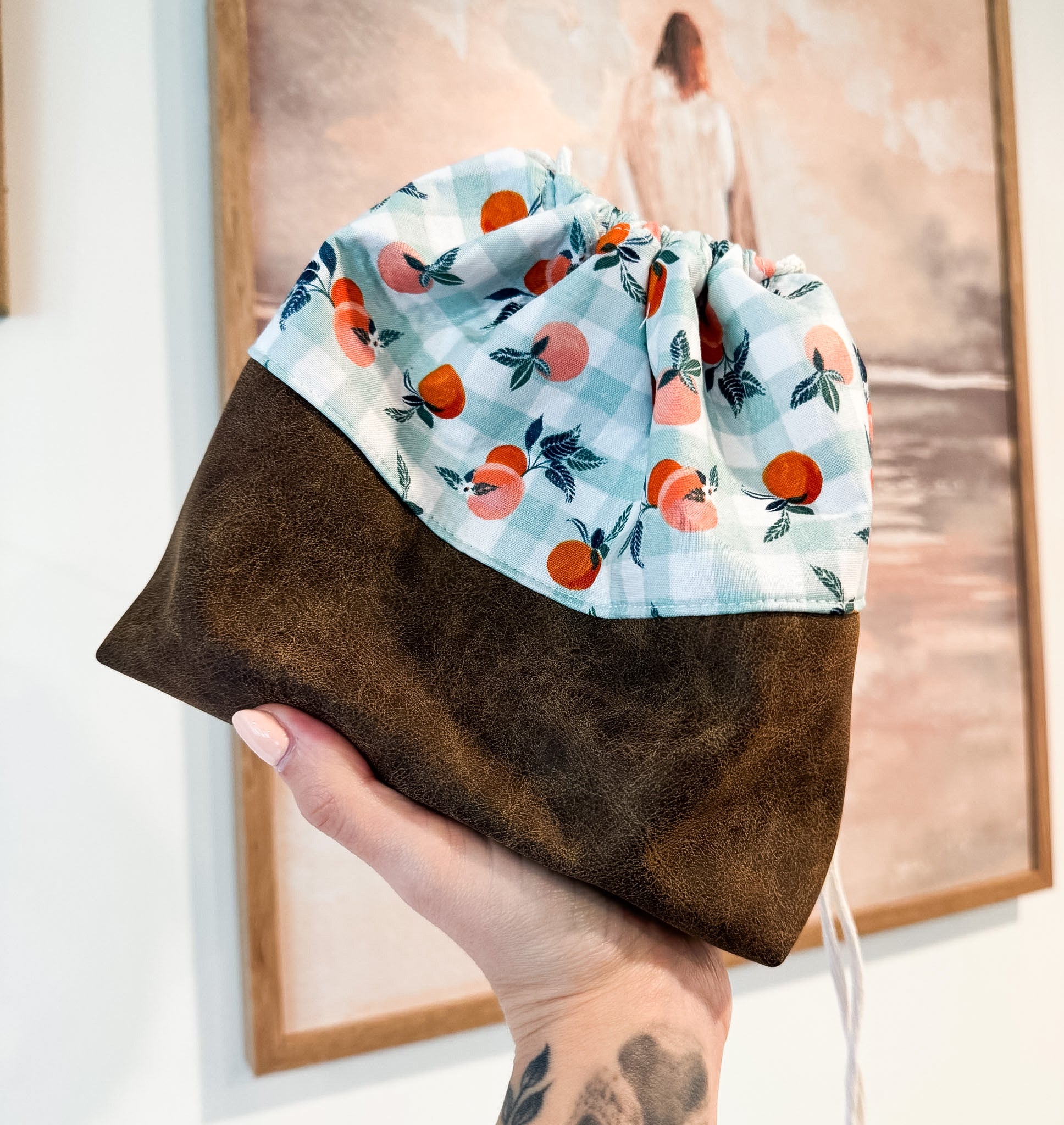 Peach Gingham Scrunch & Go Bag W/ Pleather