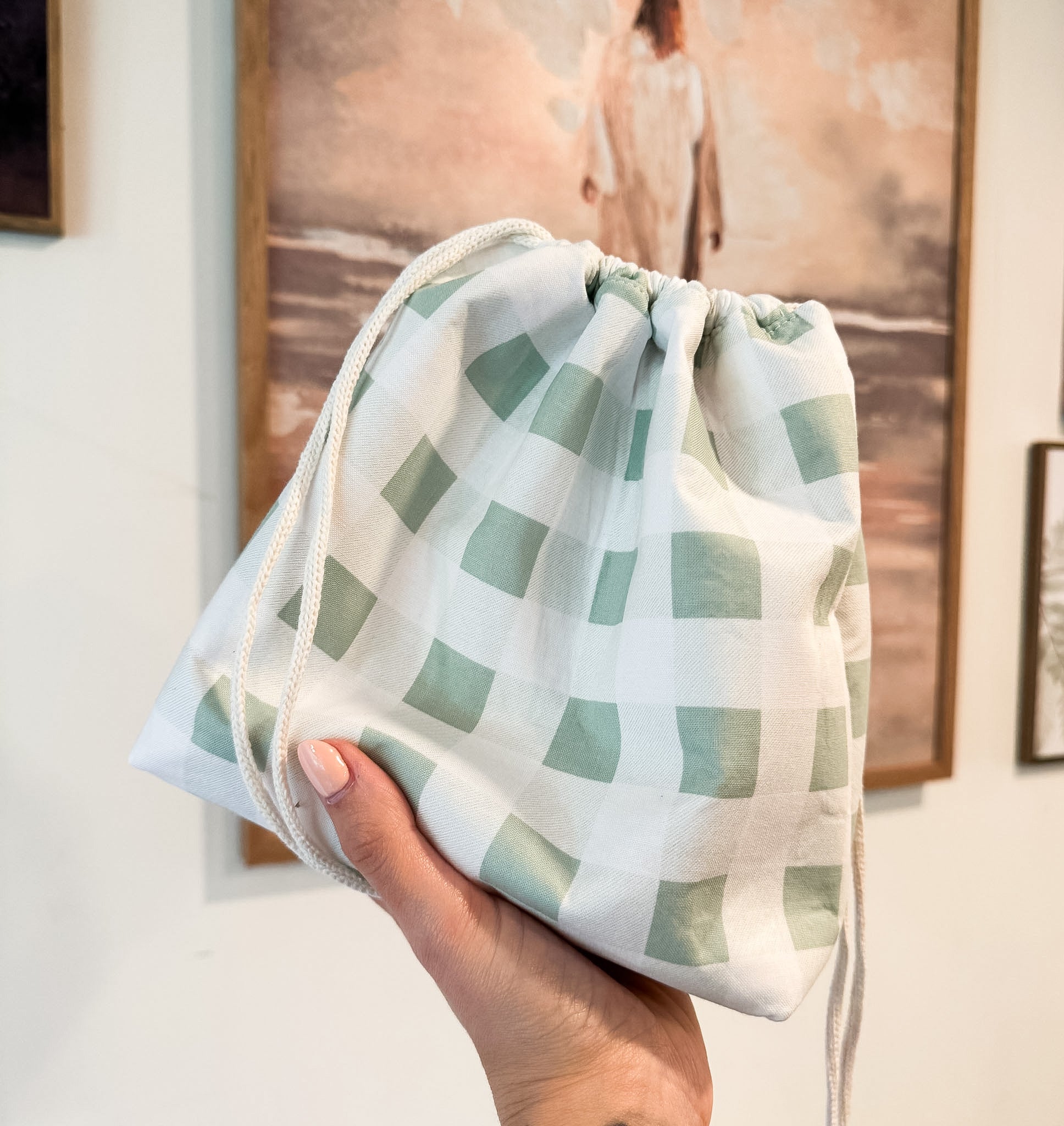 Green Gingham Scrunch & Go Bag-PREORDER