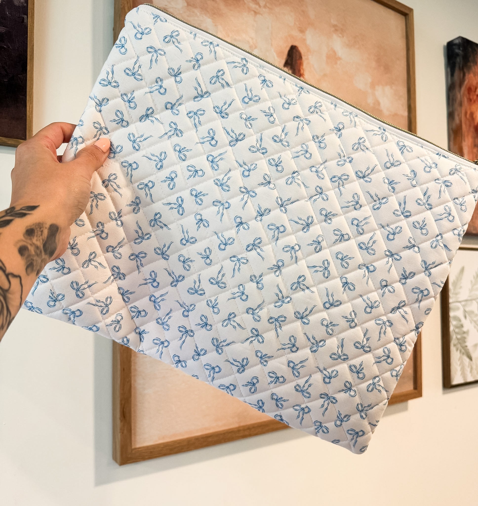 Blue Bows Quilted Laptop Sleeve