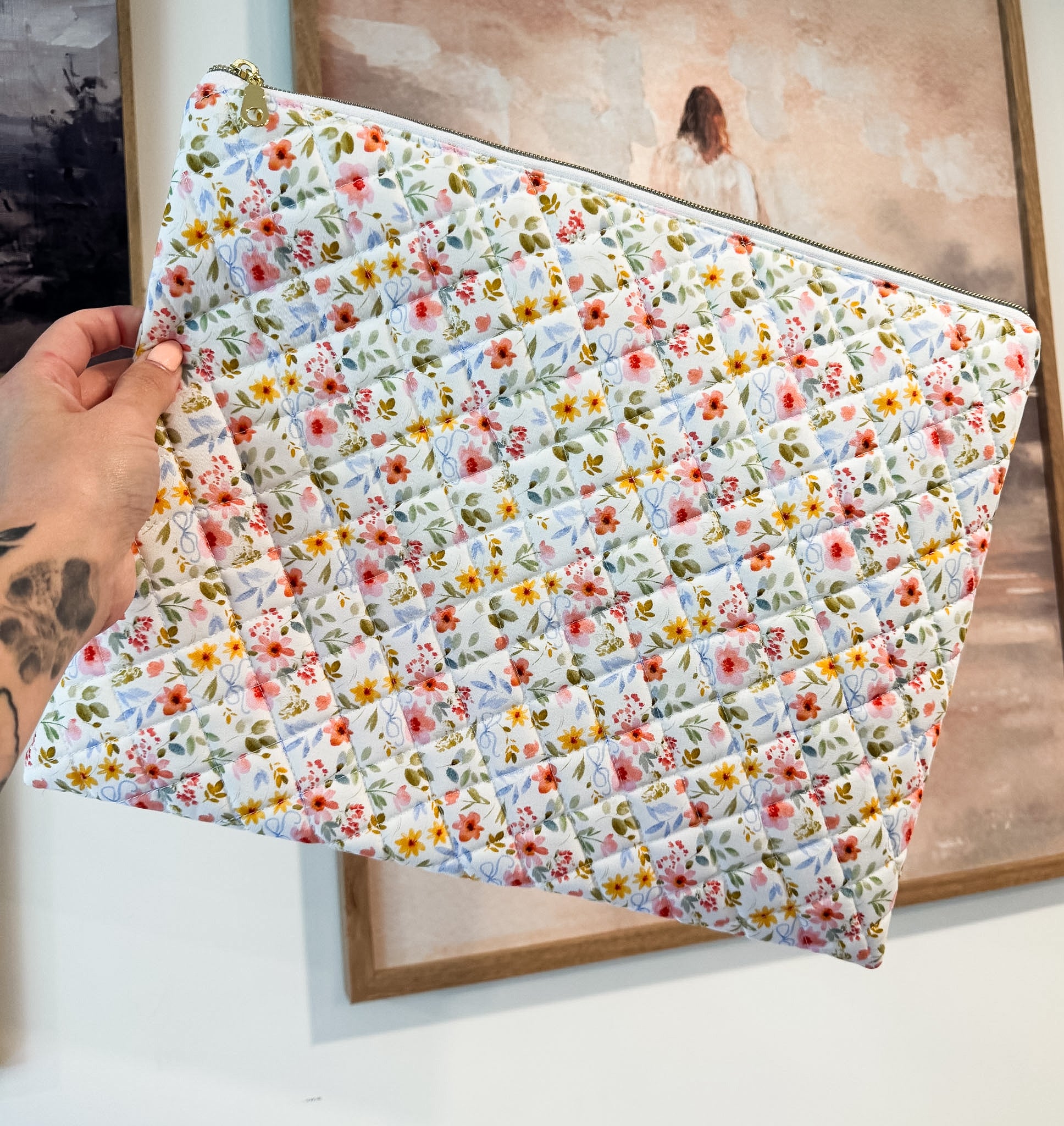 Floral and Bows Quilted Laptop Sleeve