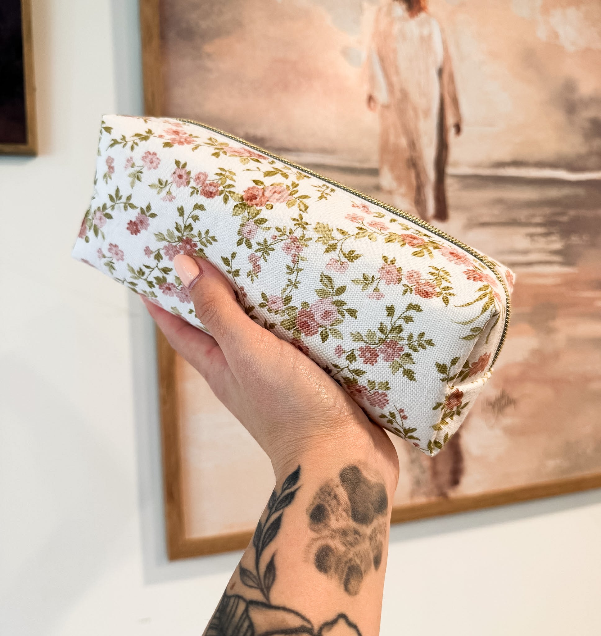 Vintage Pink Roses Pencil Boxy Bag