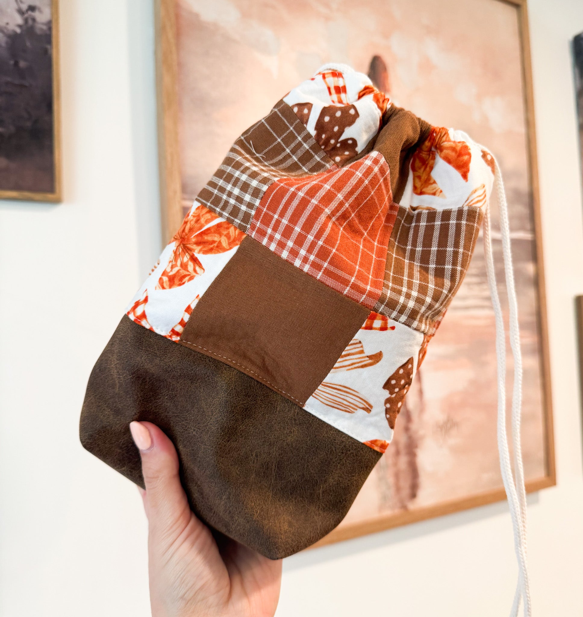 Fall Patchwork Scrunch & Go Bag W/ Pleather