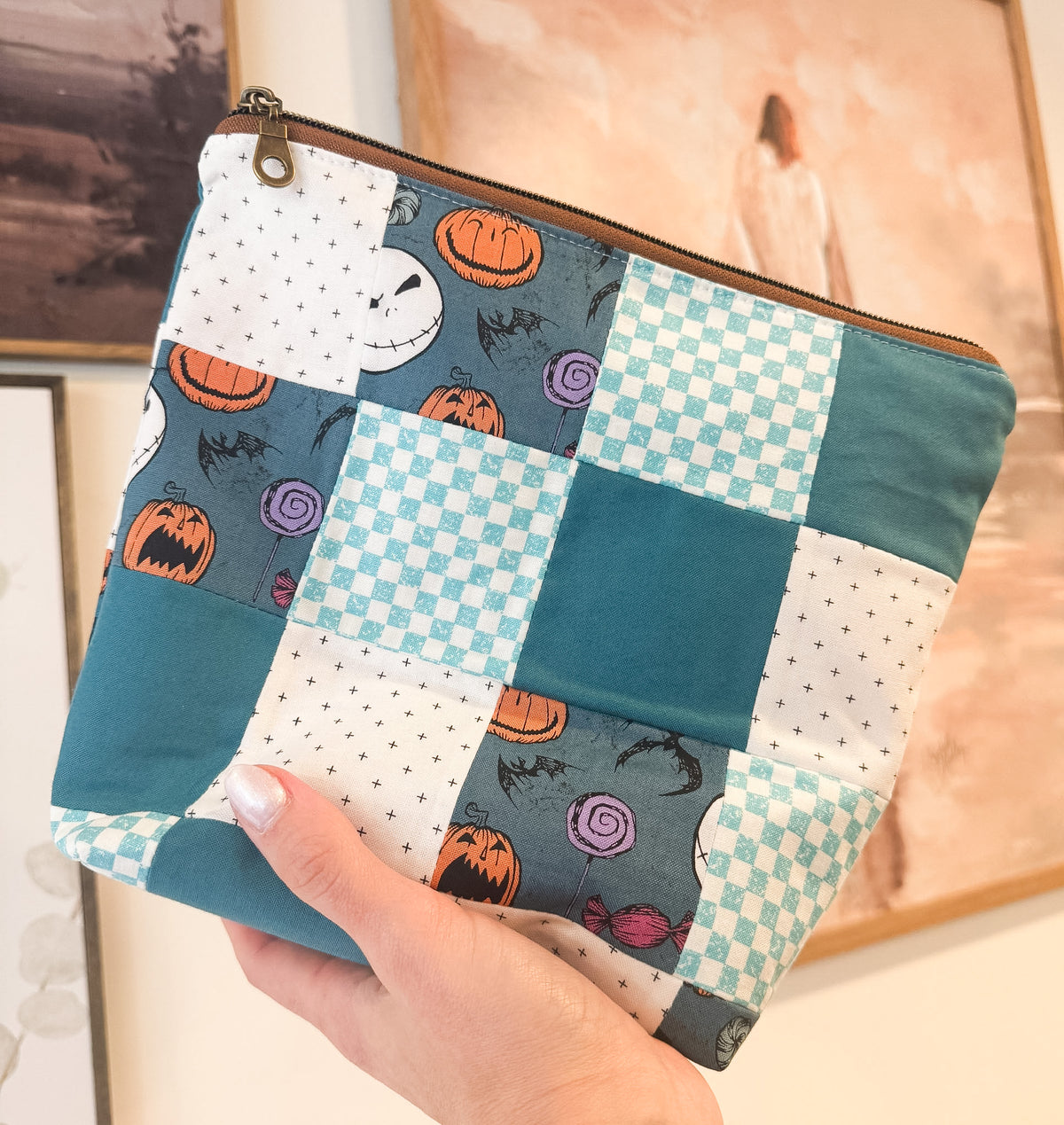 Pumpkin King Patchwork Zipper Pouch`