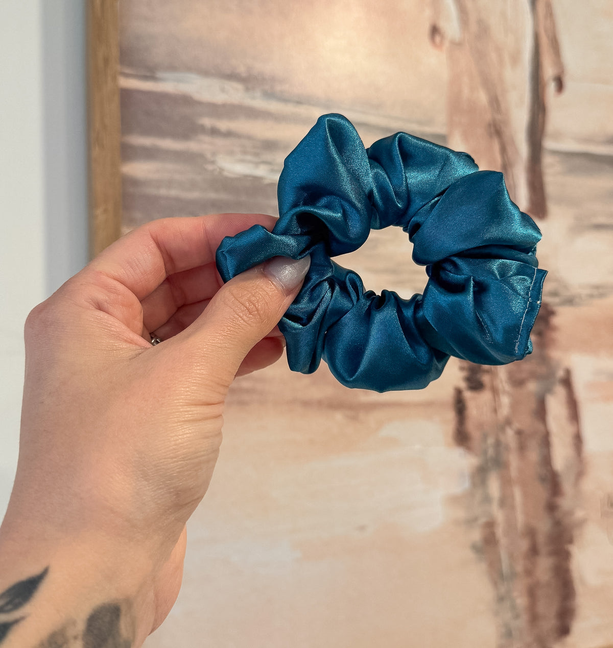 Sea Blue Satin Scrunchie
