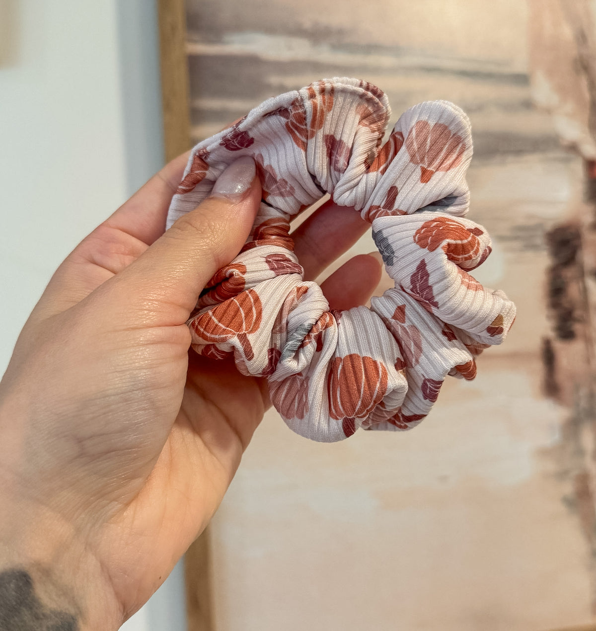 Fall Pumpkin Ribbed Knit Scrunchie