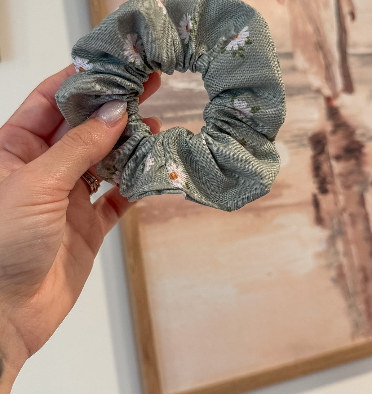 Sage Daisy Scrunchie