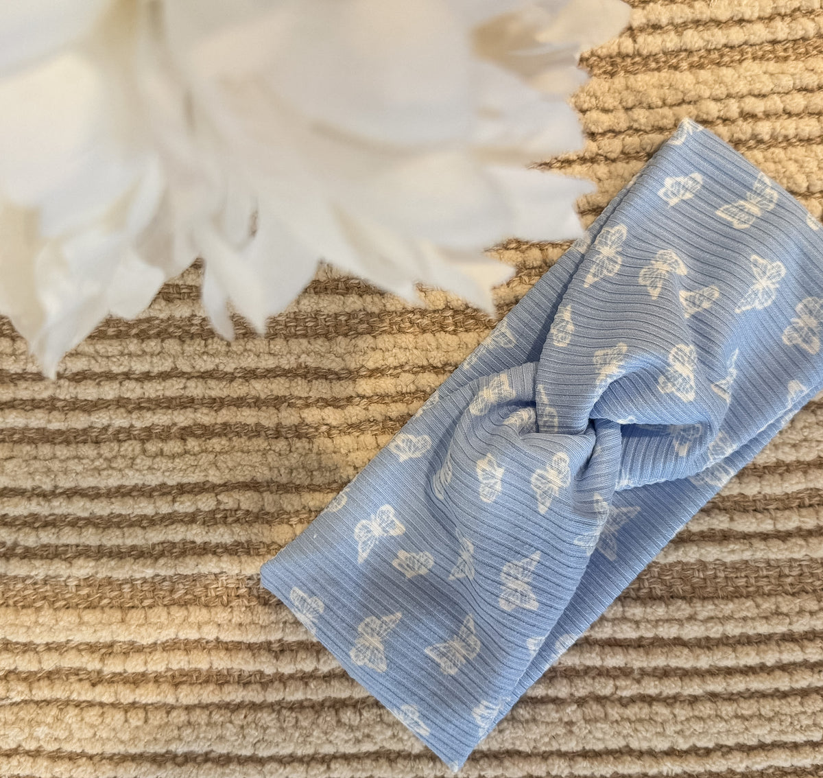 Blue Butterfly Ribbed Knit Headwrap
