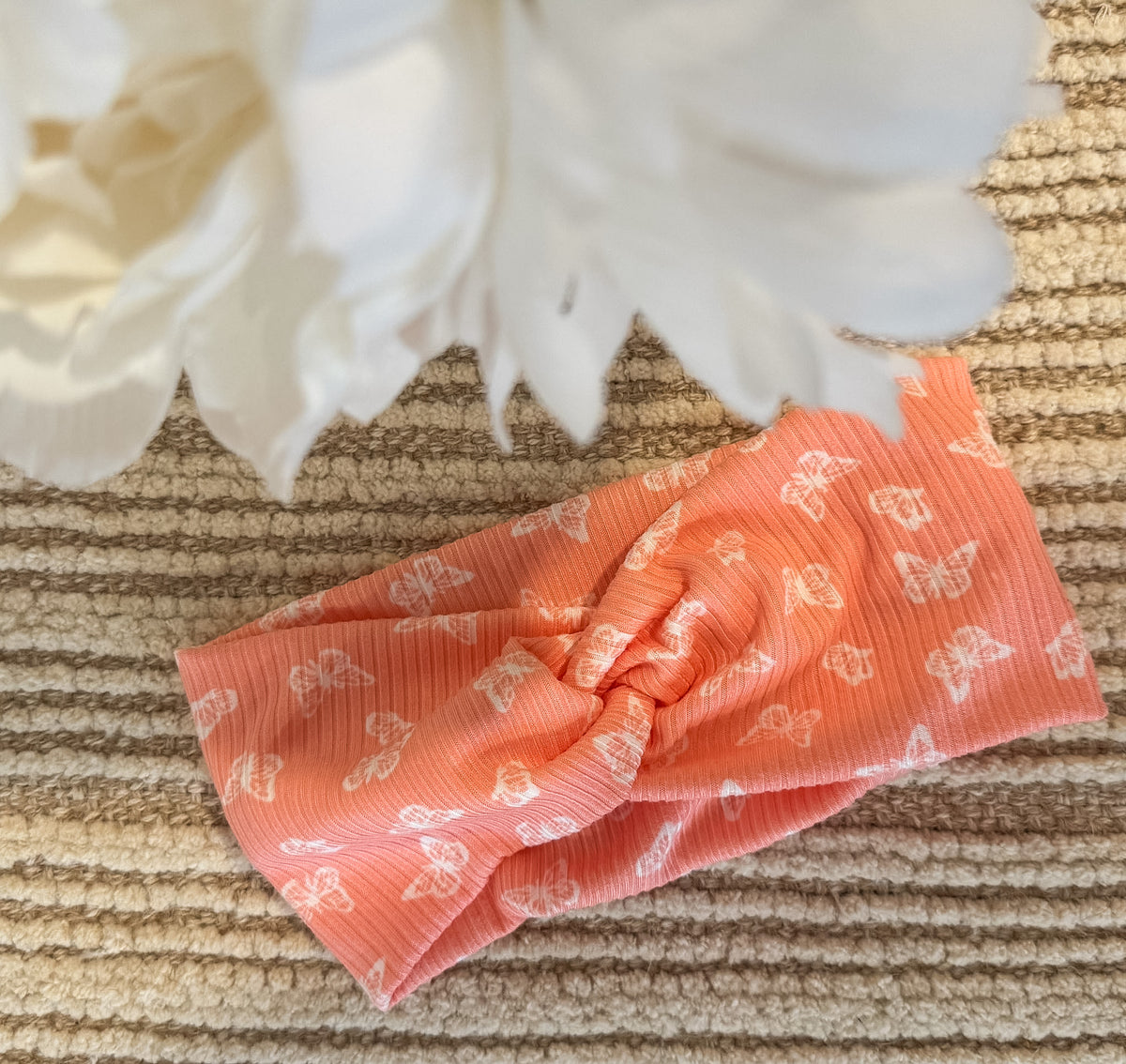 Pink Butterfly Ribbed Knit Headwrap
