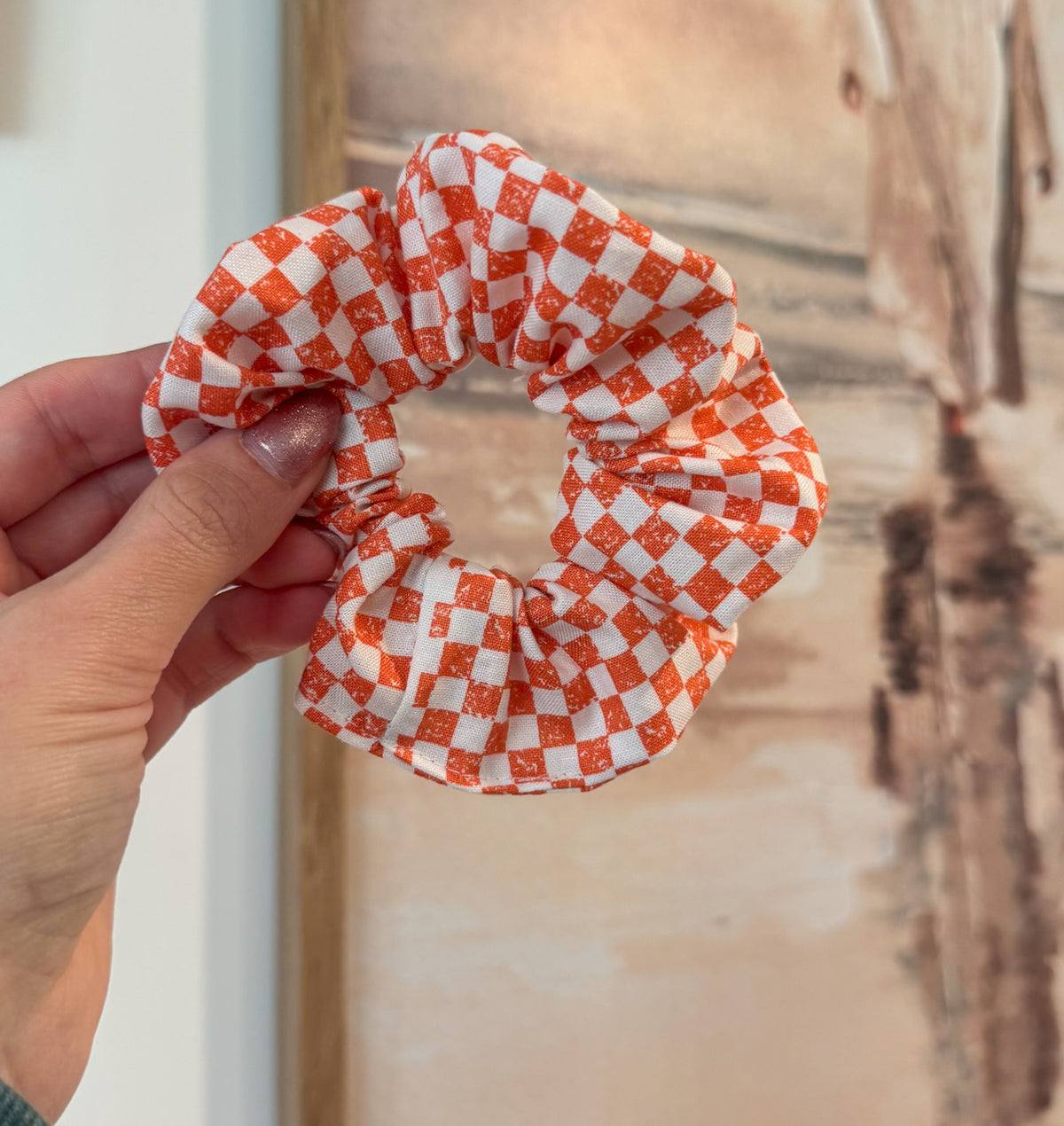 Orange Checkered Scrunchie