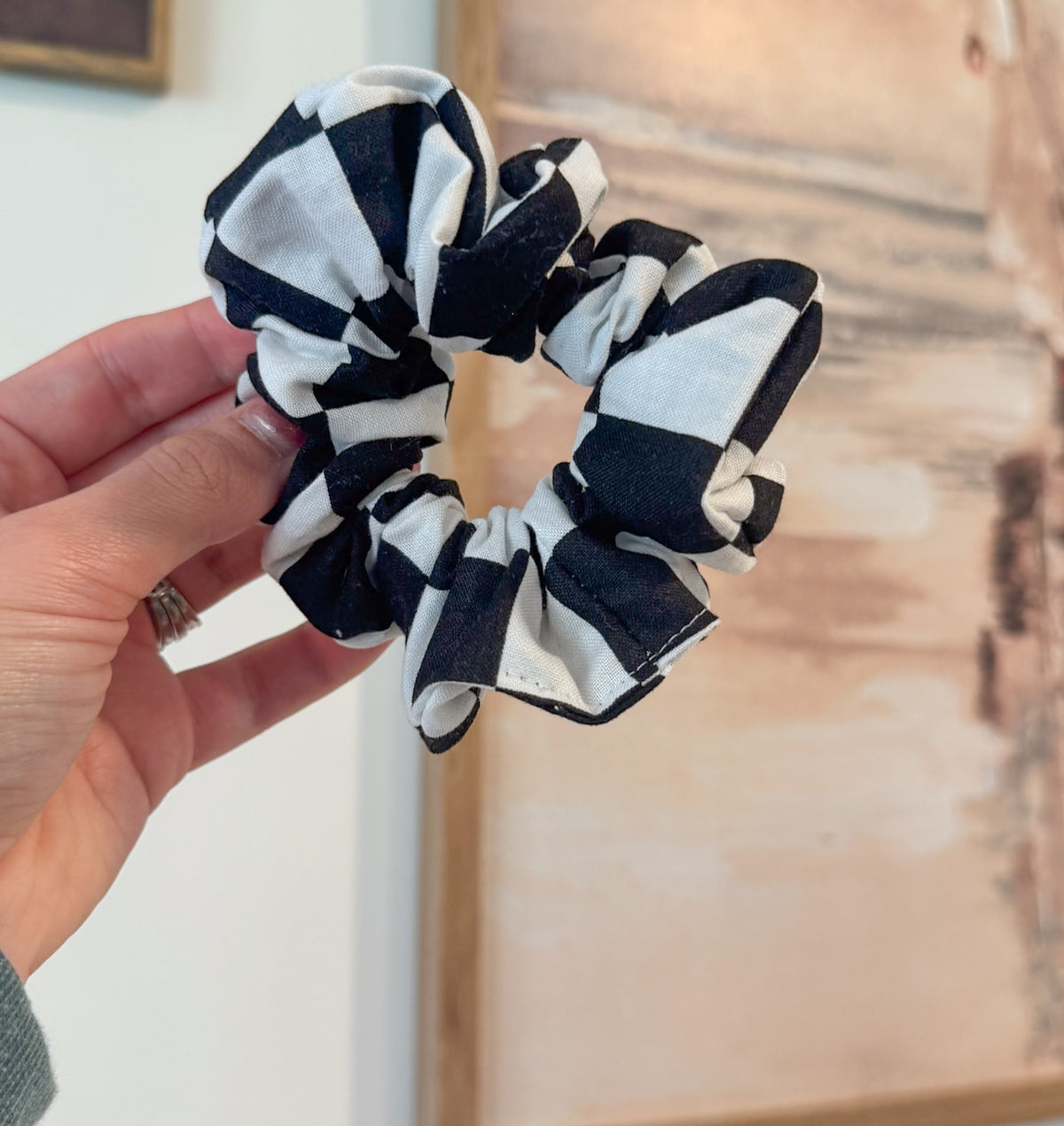 Black Checkered Scrunchie