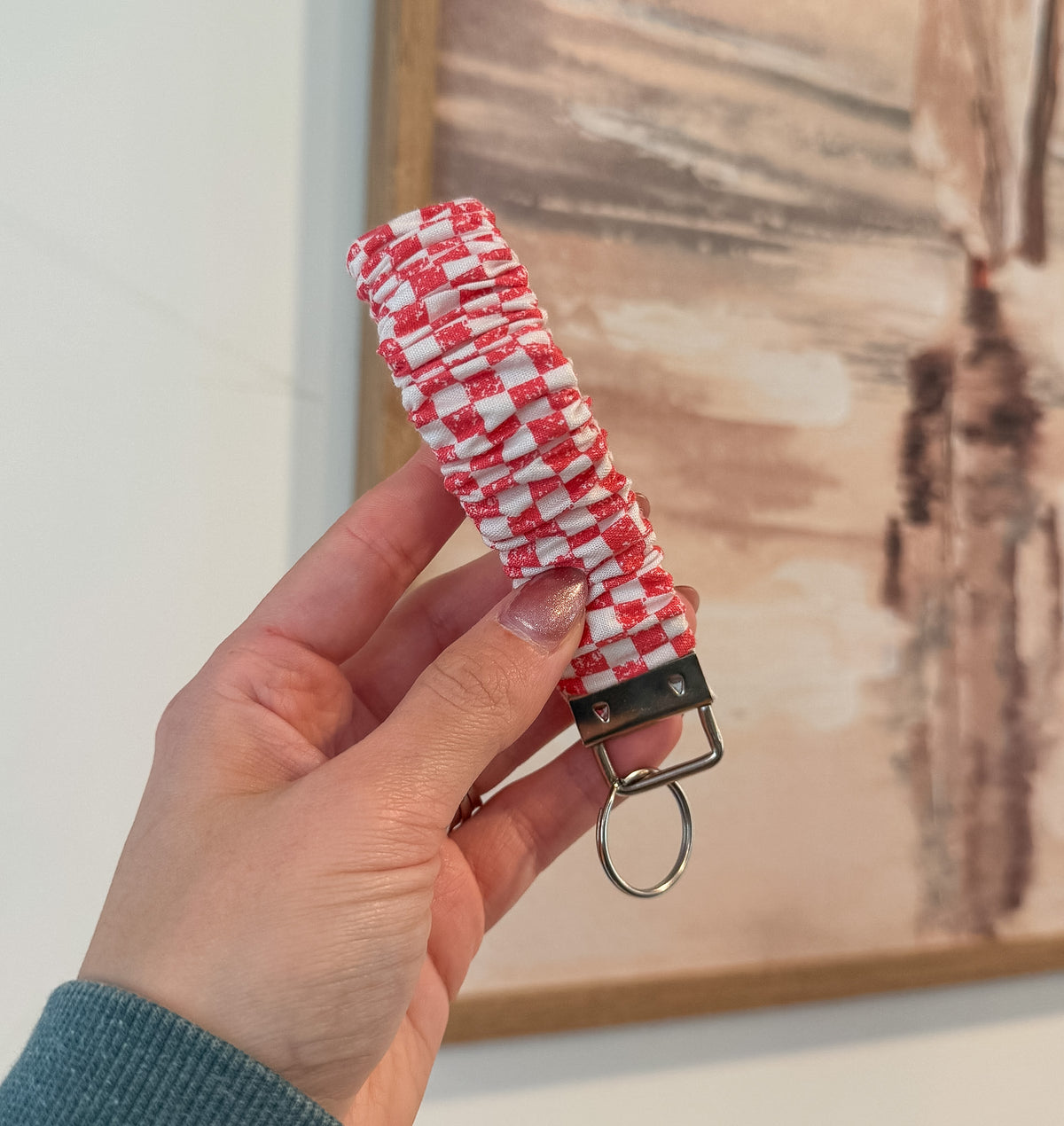 Red Checkered Scrunchie Keychain