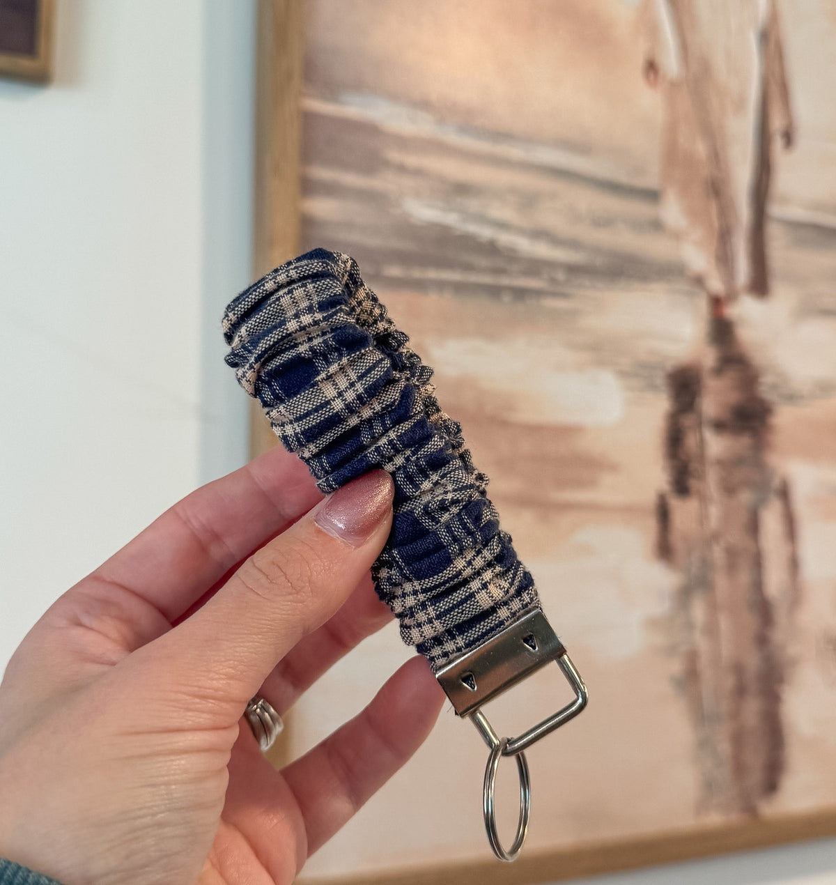 Blue and Gold Flannel Scrunchie Keychain