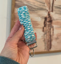 Teal Checkered Scrunchie Keychain
