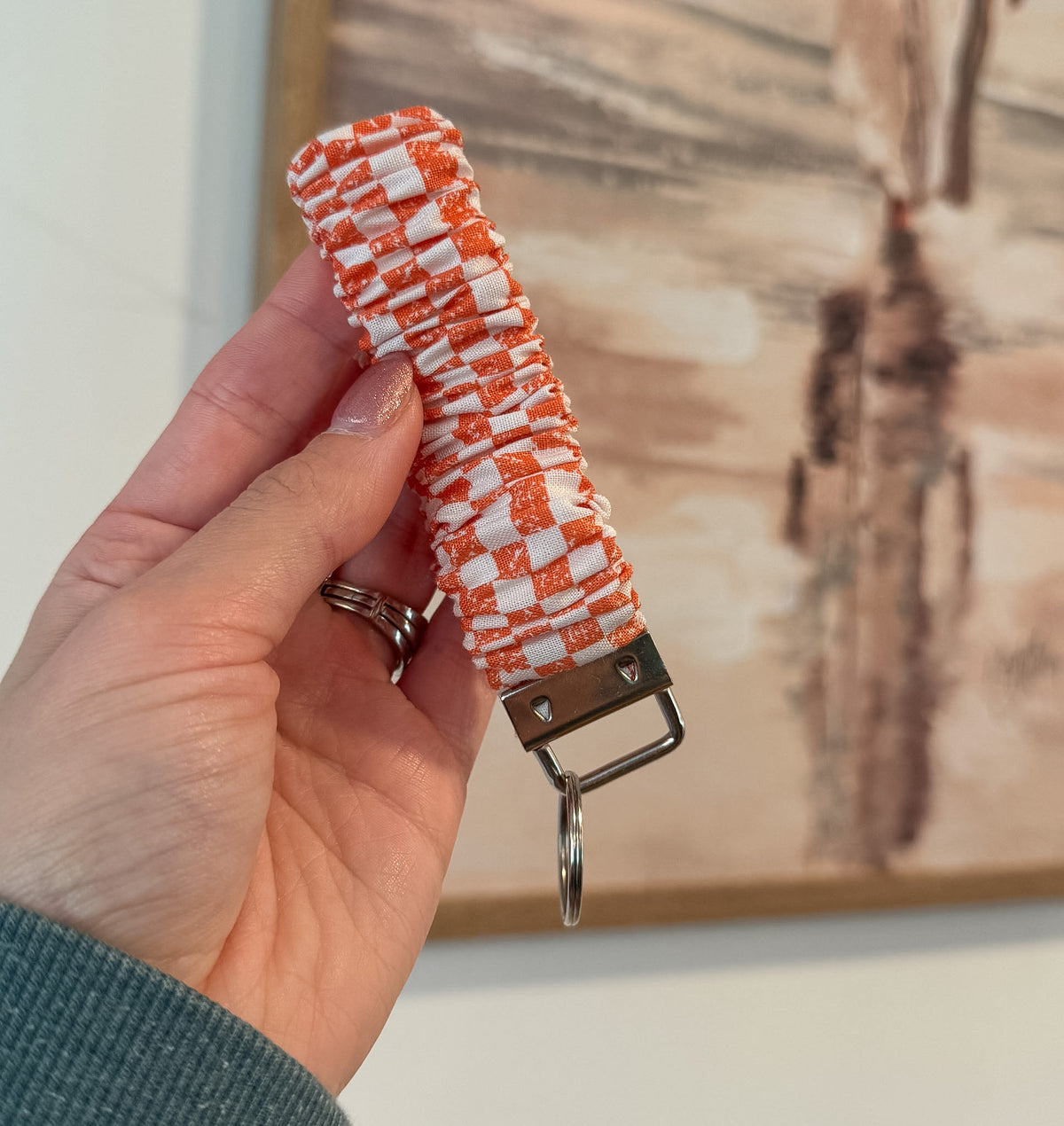 Orange Checkered Scrunchie Keychain