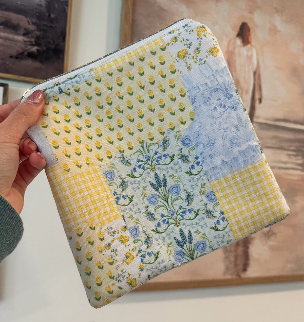 Blue Vintage Patchwork Zipper Pouch