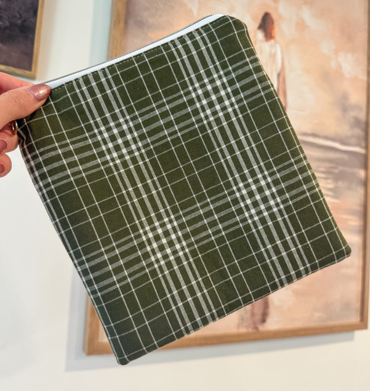 Green Flannel Zipper Pouch