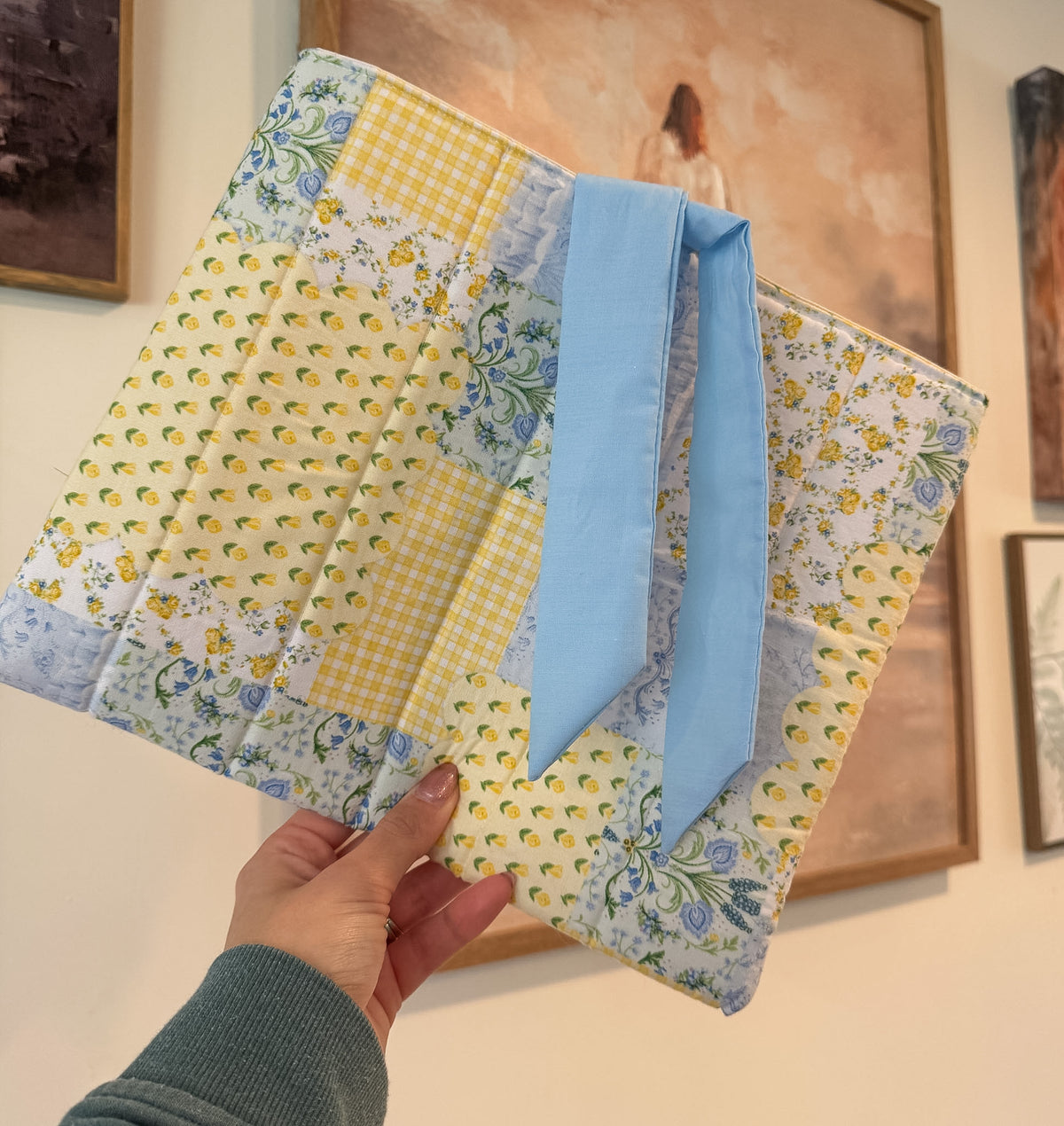 Blue Vintage Patchwork Quilted Book Sleeve