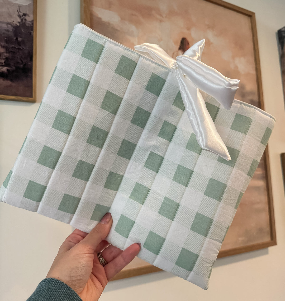 Green Gingham Quilted Book Sleeve