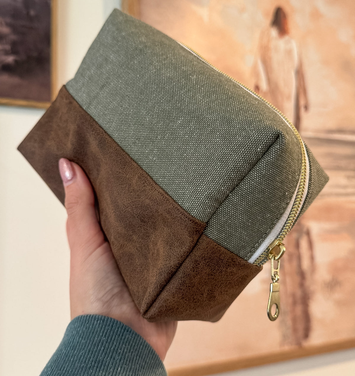 Green with Pleather Boxy Bag
