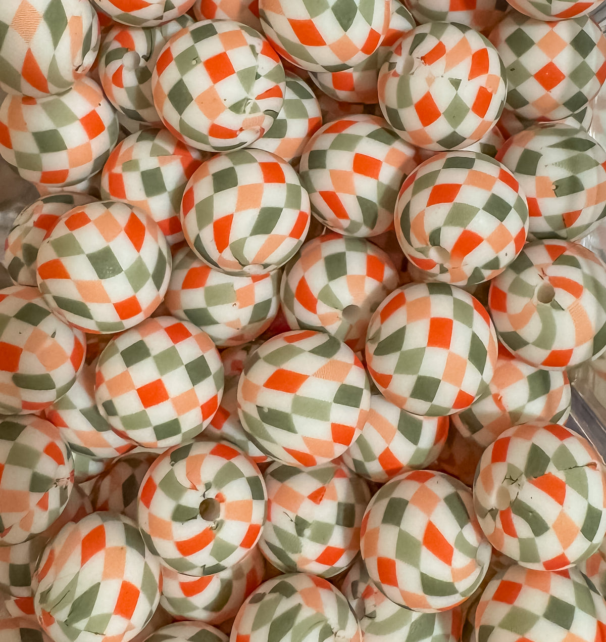 Christmas Checkered 15mm Round Bead-SINGLE