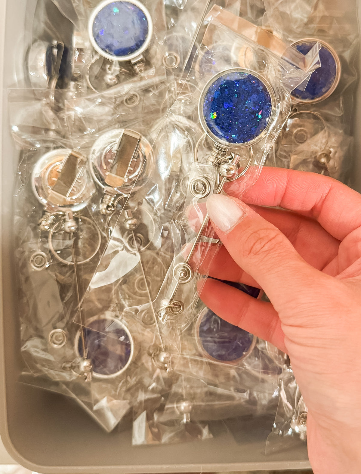 Deep Blue Glitter Badge Reels - Single