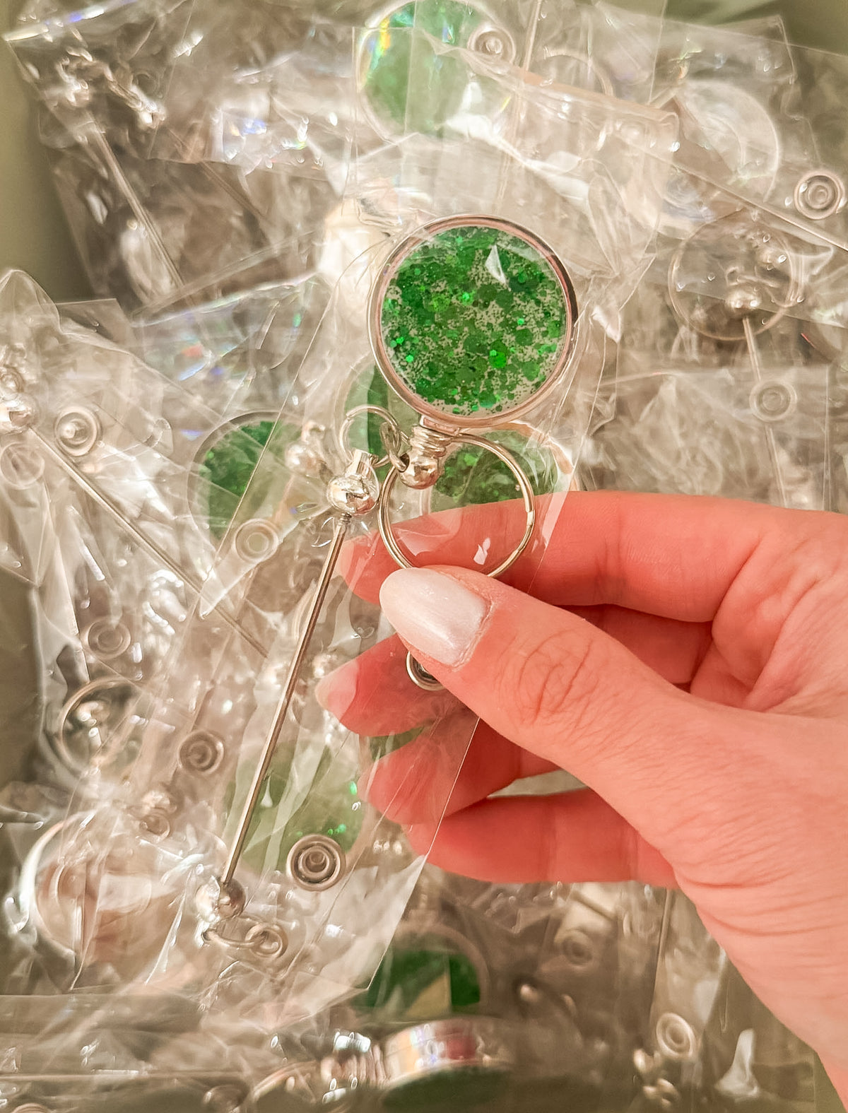 Green Glitter Badge Reels - Single