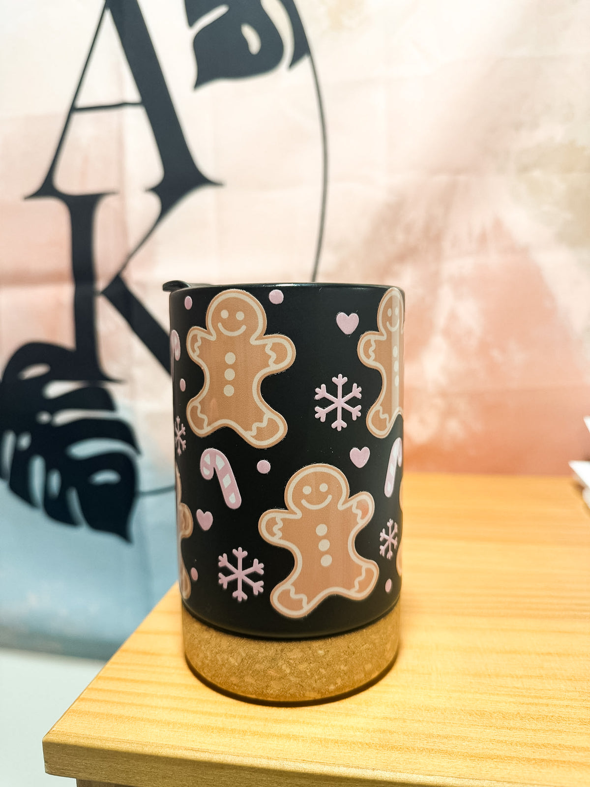 Pink Candy Cane Gingerbread Black Mug