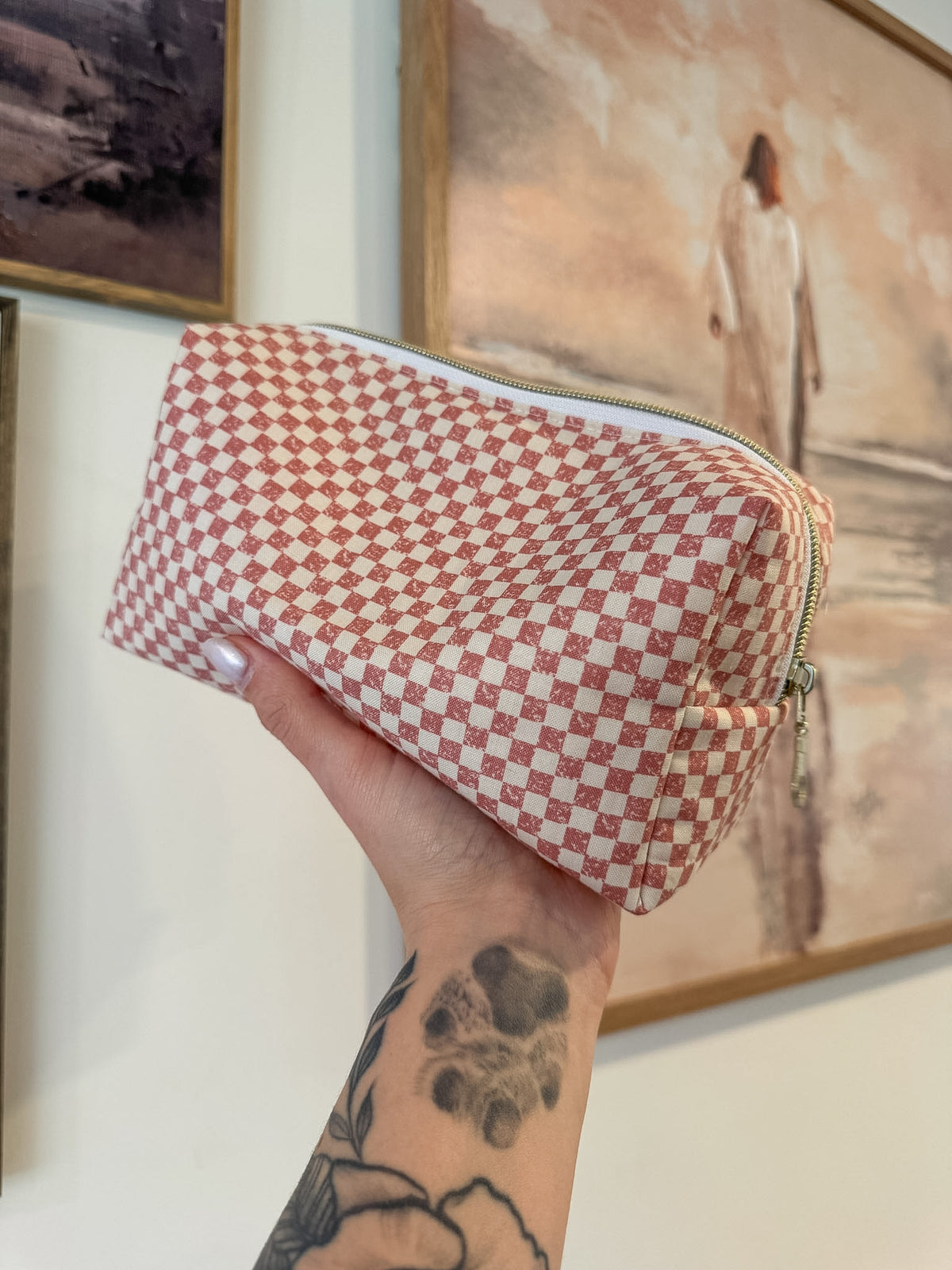 Mauve Checkered Boxy Bag