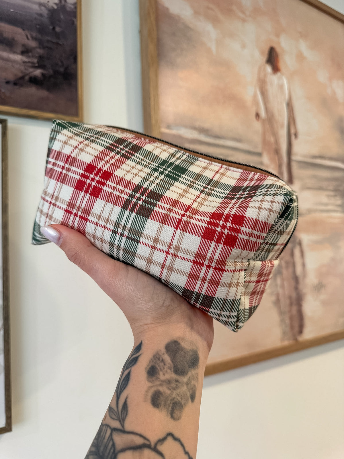 Red, Green, and Tan Gingham Boxy Bag