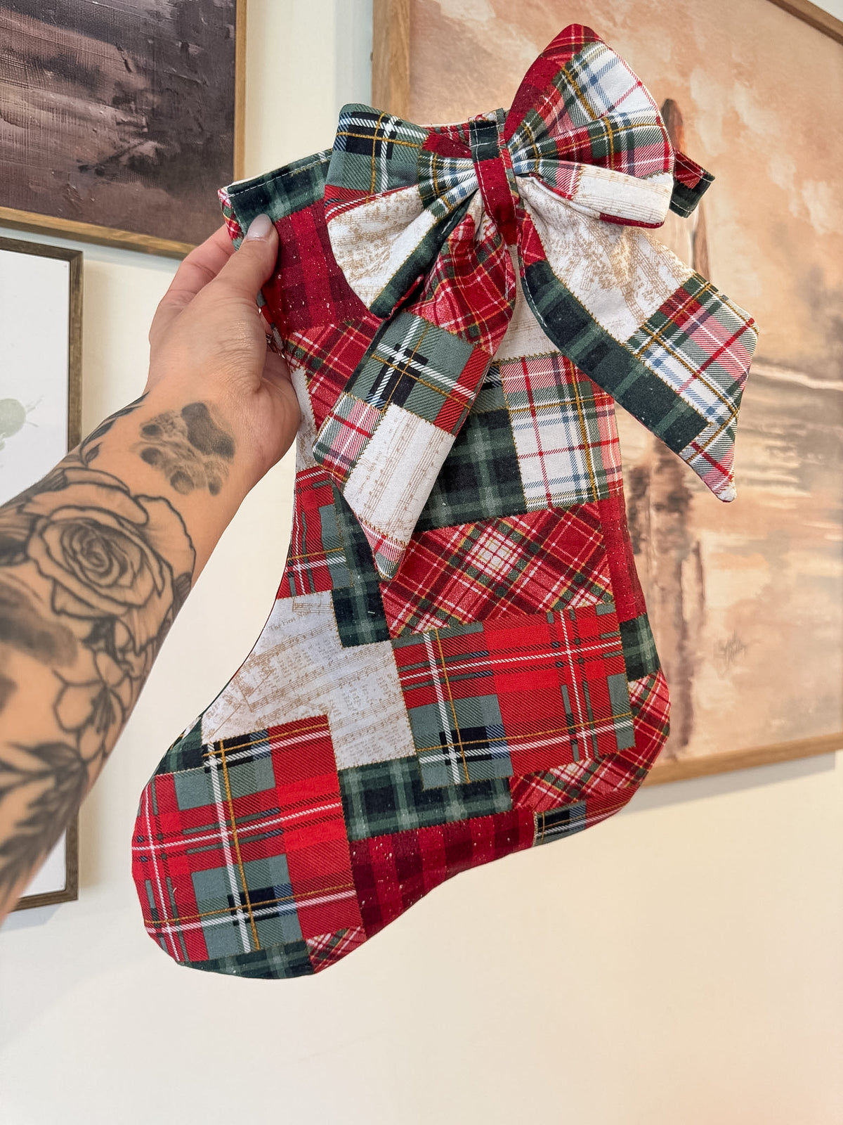Christmas Patchwork Stocking with Bow