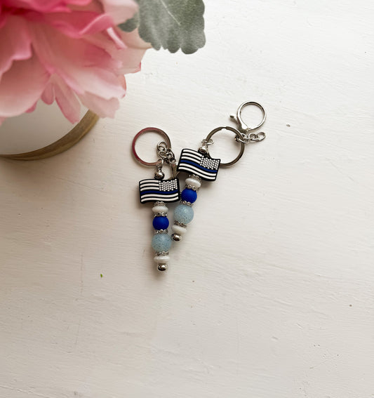 Blue Line Flag Bar Keychain