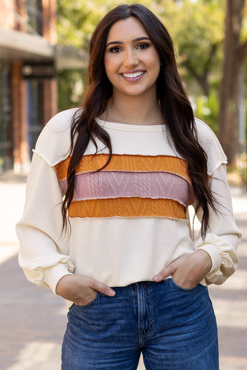White Corded Patchwork Long sleeve