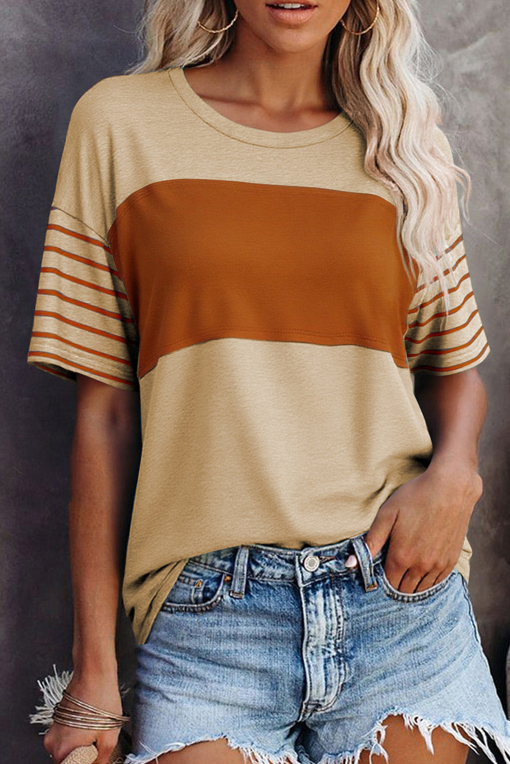 Tan Color Block Tee