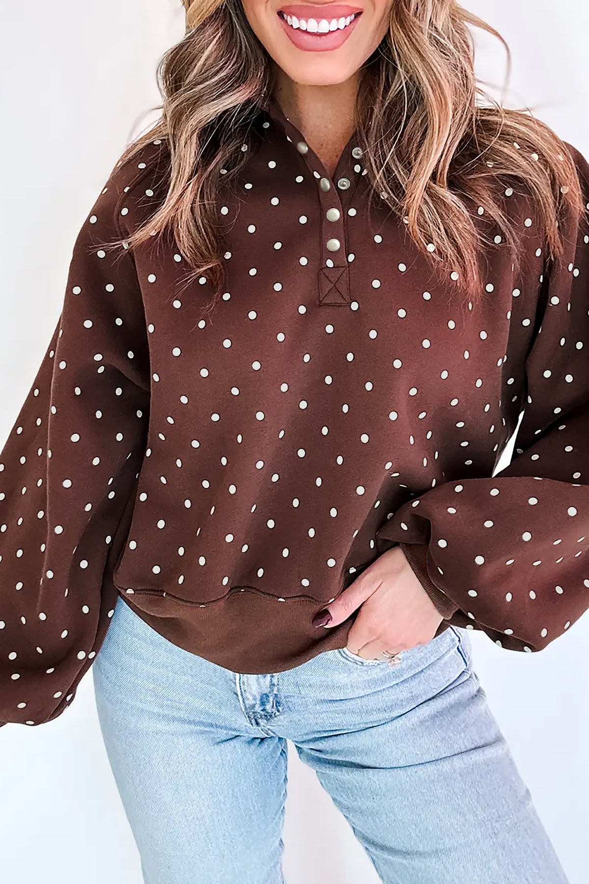 Brown Polka Dot Quarter Pull Over