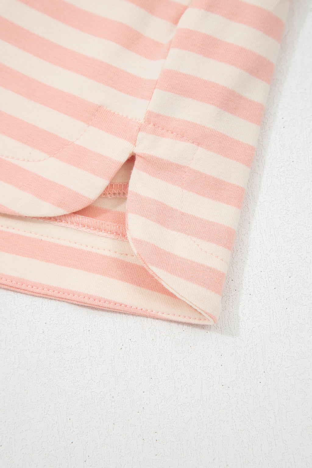 Pink Stripe Contrast Neck Loose Tee and Drawstring Shorts Set