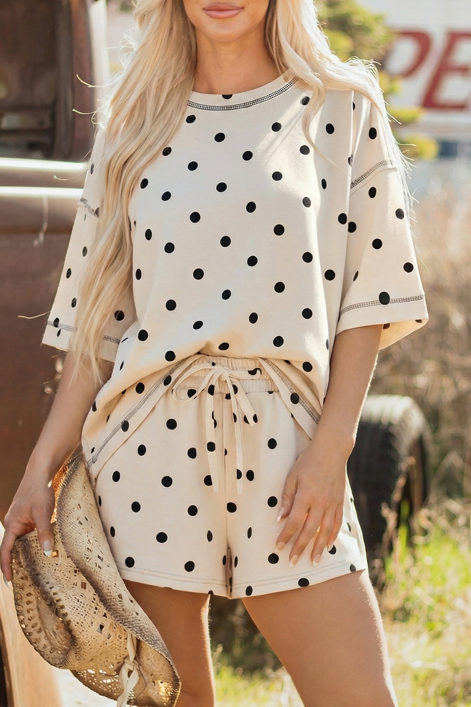 Black and White Polka Dot Short Set