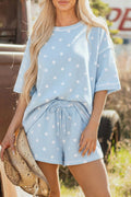 Blue and White Polka Dot Short Set