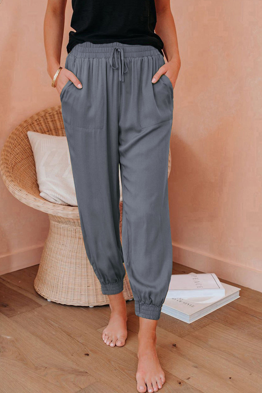 Stone Grey Drawstring Jogger Pants