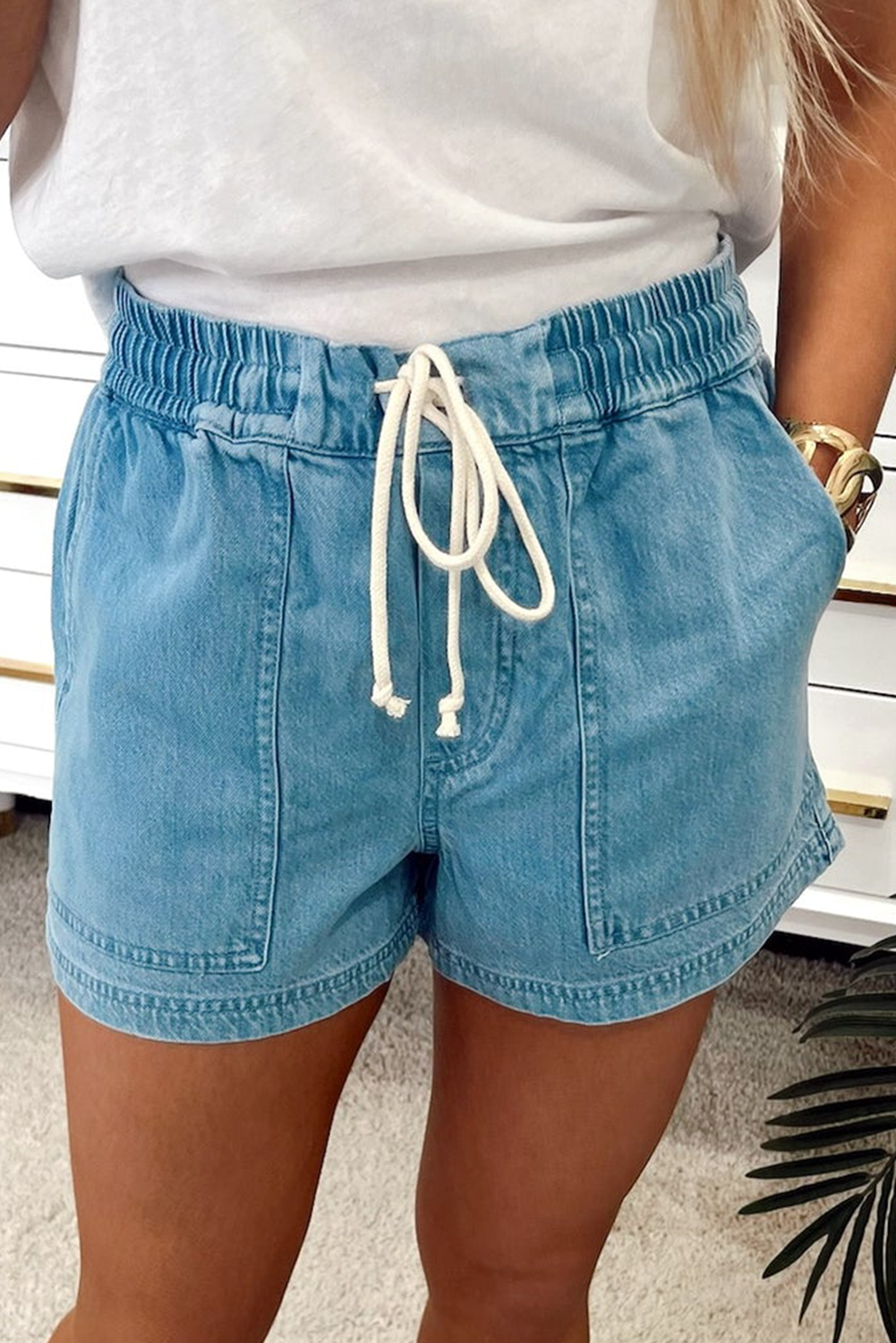 Denim Blue Waistband Shorts