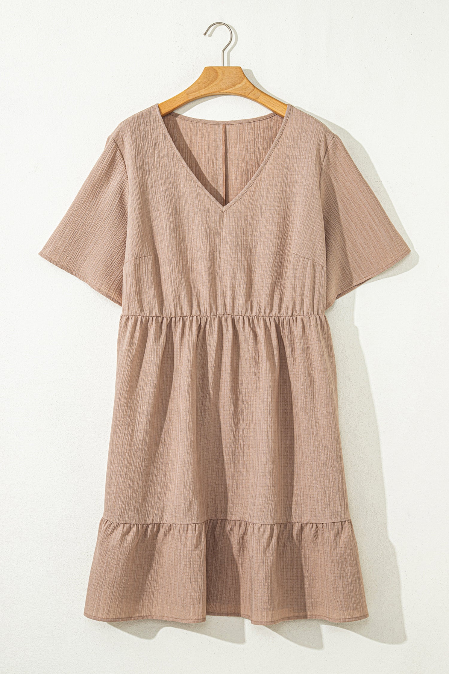 Dark Khaki Textured Ruffled Short Sleeve Dress-PLUS - FINAL SALE