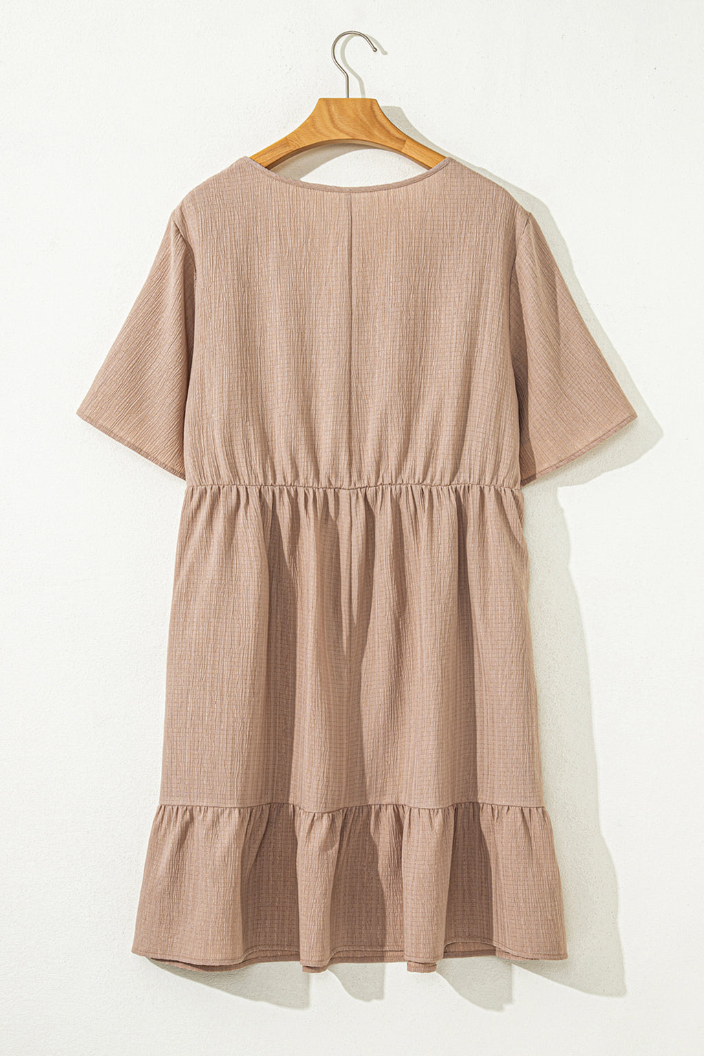 Dark Khaki Textured Ruffled Short Sleeve Dress-PLUS - FINAL SALE