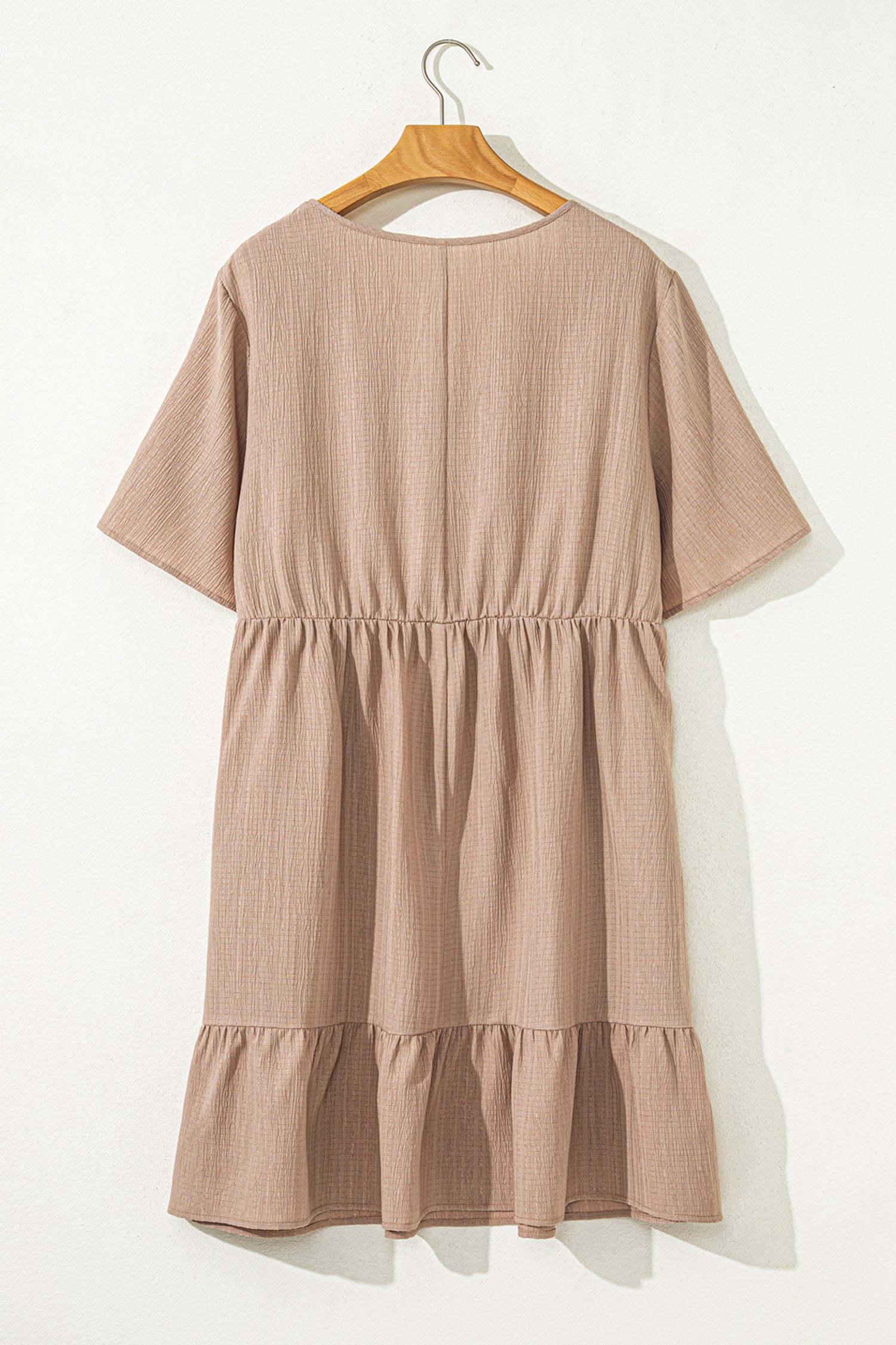 Dark Khaki Textured Ruffled Short Sleeve Dress-PLUS - FINAL SALE