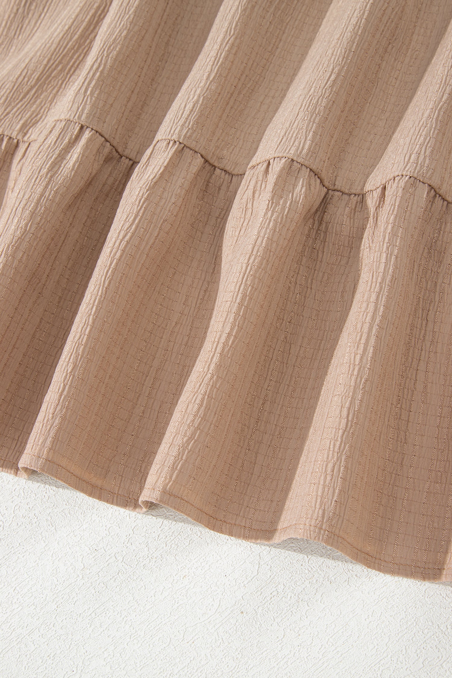 Dark Khaki Textured Ruffled Short Sleeve Dress-PLUS - FINAL SALE