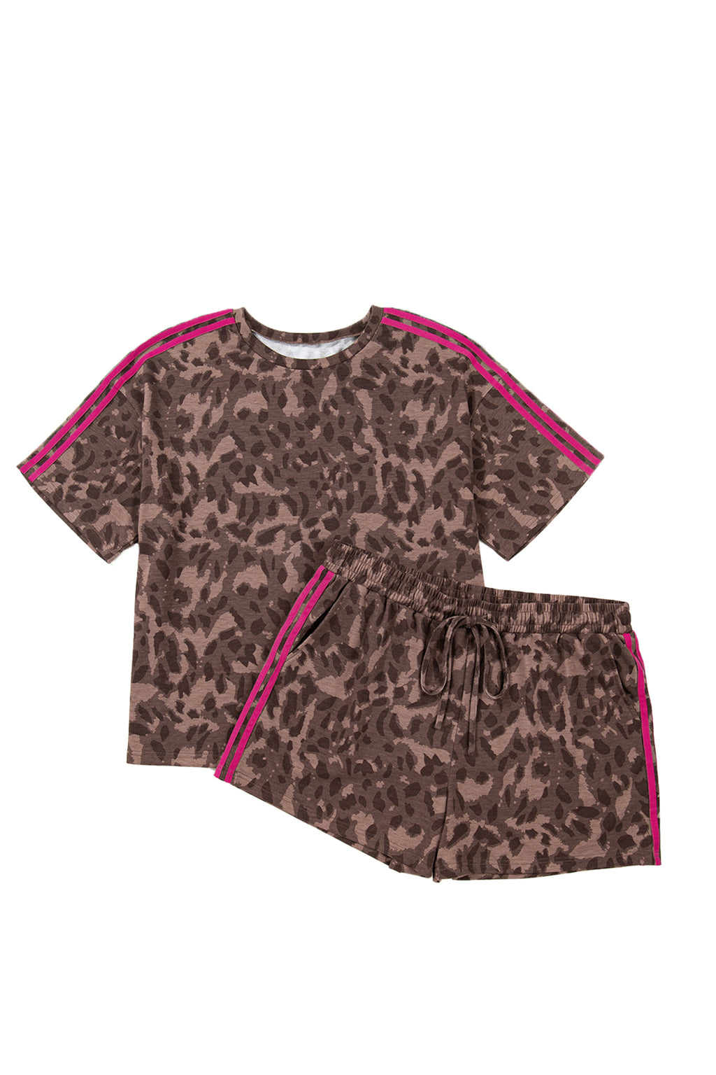 Brown Retro Leopard Print 2pcs Short Set-PLUS